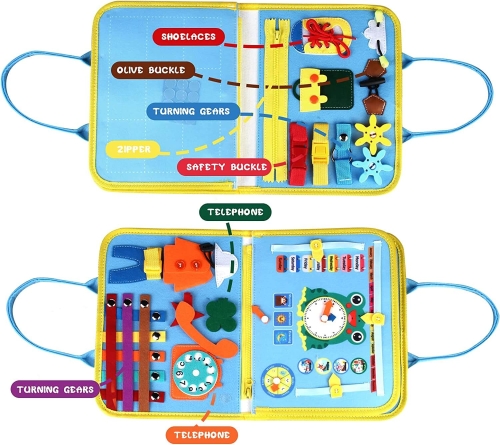 Montessori Keçe Eğitim Çantası Busy Board- Mavi  4 Sayfa